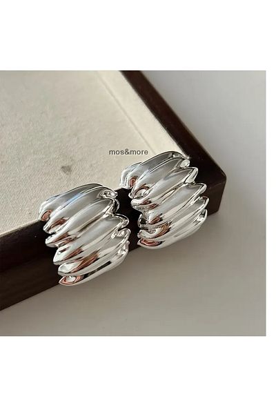 mos&more Silver Vintage Style Geometric C-Shaped Design Lightweight Earrings