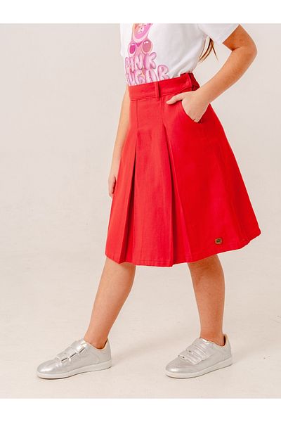 GİYİCEM TEKSTİL Girl's Gabardine Pleated Linen Skirt 2958