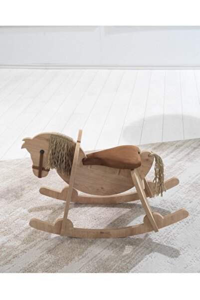 Basic Fun Ahşap Sallanan At Nubuk Oturak Konforlu ve Güvenli Kullanım