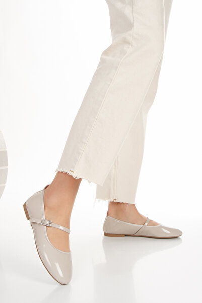 Mitto Women's Leather Patent Leather Lightweight Daily Belted Comfortable Ballerinas