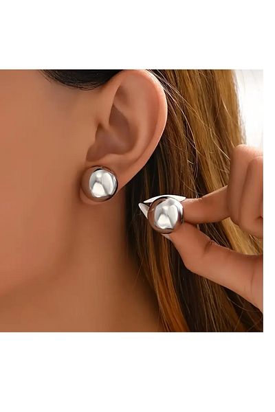 mos&more Silver Color Timeless Round Lightweight Ball Earrings