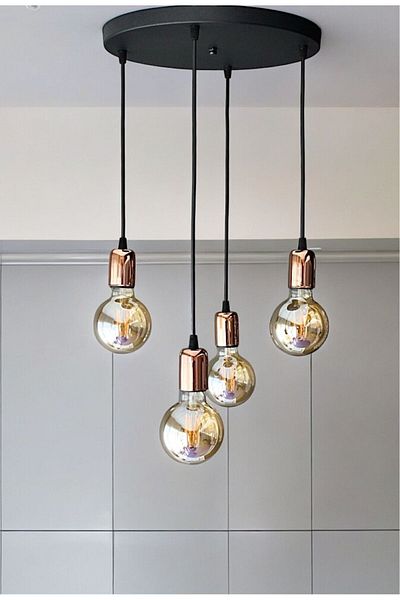 ONUR AVİZE Retro Copper Lampholder Agora 4-Piece Pendant Lamp