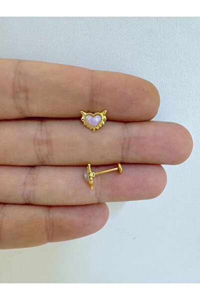 Arescollection OPAL TAŞ KALPLİ ARKASI DÜZ TRAGUS HELİX CONCH LOBE UYUMLU 1 AD...