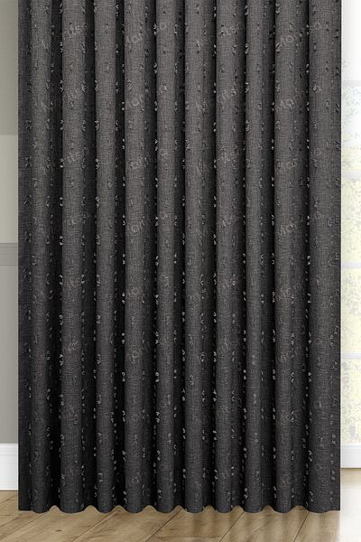 MARİTSA Background Curtain - Soft Linen Series Helia Pattern Dark Gray Dense Pleat (1X3) Curtain