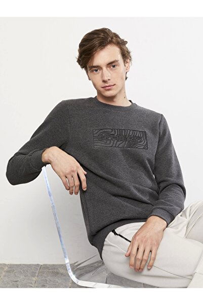 LC Waikiki LCW Casual ANTRASİT Bisiklet Yaka Uzun Kollu Baskılı Erkek Kalın Sweatshirt