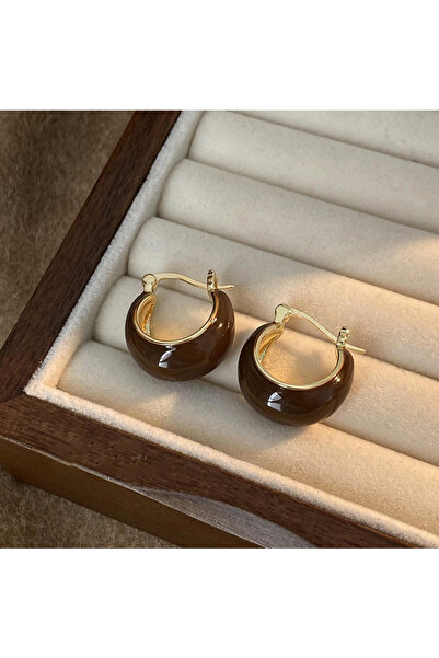 Choice أقراط دائرية على شكل حرف U من Style2 مطلية بالذهب بلون القهوة مع حجر ع...