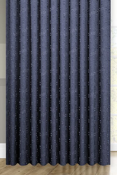 MARİTSA Background Curtain - Soft Linen Series Helia Pattern Navy Blue Close Pleat (1X3) Curtain
