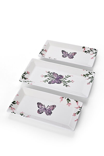 Piatti Naturali 3-Piece Butterfly Pattern Handmade Ceramic Breakfast Salad Presentation Snack Bowl Set Kayak Plate Set