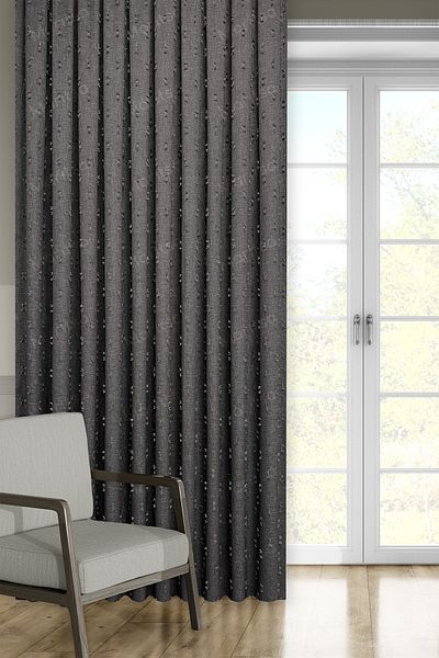 MARİTSA Background Curtain - Soft Linen Series Helia Pattern Gray Close Pleat (1X3) Curtain