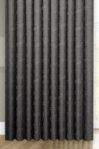 MARİTSA Background Curtain - Soft Linen Series Helia Pattern Gray Close Pleat (1X3) Curtain