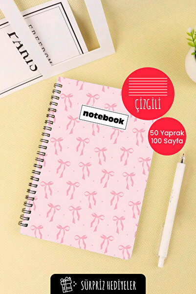 Anime Marketi دفتر مدرسي حلزوني مقاس A5 بتصميم شريط وردي 50 ورقة و100 صفحة - ...