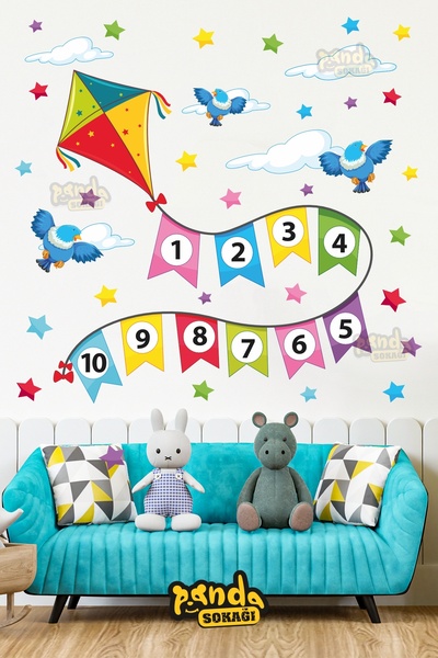 PANDA SOKAĞI Eğitici Paraşüt ve Rakamlar  Kuşlar Sticker Seti, Paraşüt Sticke...