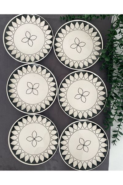 Hooly Home Black Ellipse 6-Piece Cake Plate