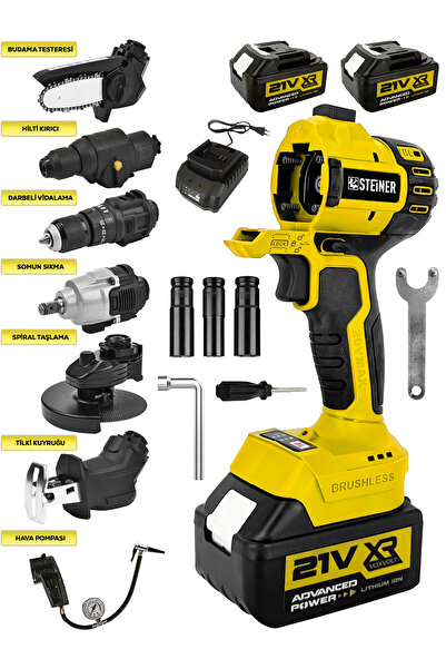 STEİNER 7 Başlıklı Set Spiral Taşlama Somun Sıkma Tilki Kuyruğu Dal Budama Akülü Vidalama Hava Pompası Hilti