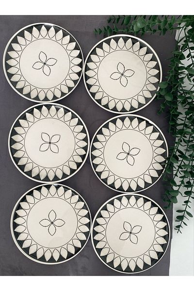 Hooly Home Black Ellipse 6-Piece Cake Plate