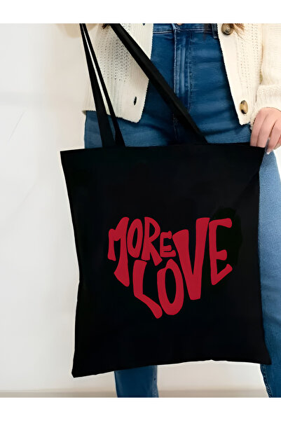 Cemira More Love Black Canvas Tote Bag Cloth Bag, Pinterest Bag, Book Bag