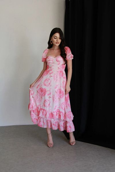 Julidress Φόρεμα σιφόν Premium με λεπτή εφαρμογή με μαξιλαράκι στήθους με επένδυση με λουλούδια
