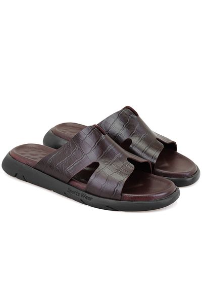 Desa Fabiola Brown Men's Crocodile Printed Leather Slippers