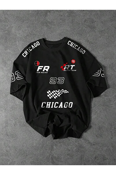 Keywest تي شيرت قطني كبير الحجم مطبوع عليه Fair Racing Chicago للجنسين