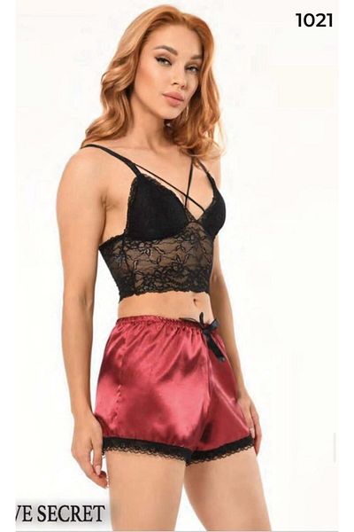 Bluewhs Σατέν Bralet με σορτς Love Secret Stone Σετ Claret Red