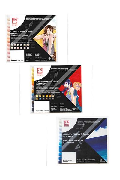 Zig Mixed Shades Against Color, 36 Pcs Manga Brush Stencil Set