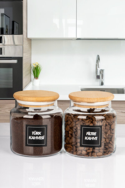 naturelove 2'li Ahşap Vakumlu Kapaklı Filtre Kahve & Türk Kahvesi Saklama Kab...
