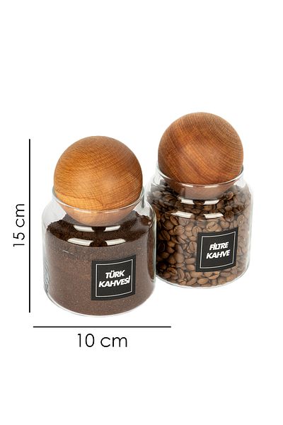 naturelove 2-Piece Wooden Ball Cap Filter Coffee, Turkish Coffee Jar 600 ml Glass Jar