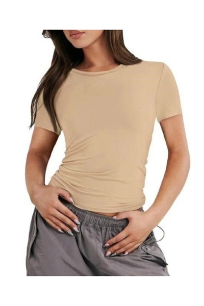 Stile Bella Γυναικείο μπλουζάκι με κοντό μανίκι από ύφασμα Diver με λαιμόκοψη