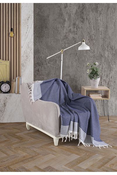 Lux Touch Καρέκλα μονό καναπέ Navy Blue Bergama - Κάλυμμα καναπέ-κρεβάτι με φουντωτό κρεβάτι 150x180 cm