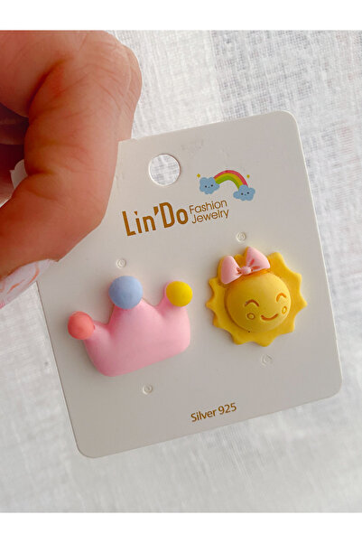 Lucky Designs Sevimli Figür 925 ayar gümüş Çocuk Küpesi/ Gümüş Çocuk Küpe