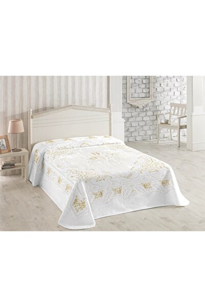 Merinos Блестящо релефно двойно одеяло - костна златна лале, бродирана