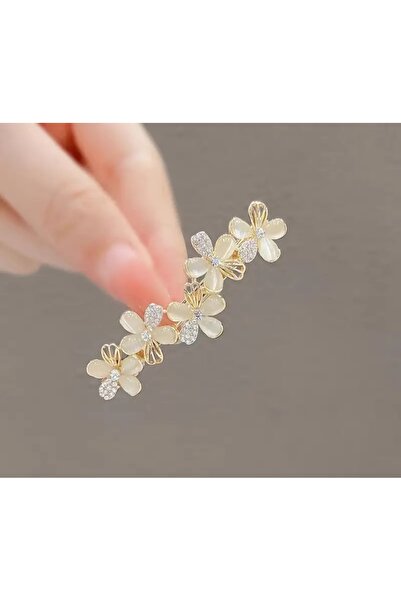 TREND Shiny Mother of Pearl Flower Detailed Automatic Clip Buckle