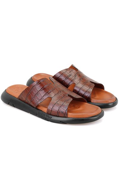 Desa Fabiola Tan Men's Crocodile Printed Leather Slippers