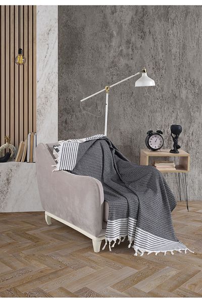Lux Touch Canapea de o persoană Bergama Neagră - 150x180 cm Husă canapea extensibilă Duvan