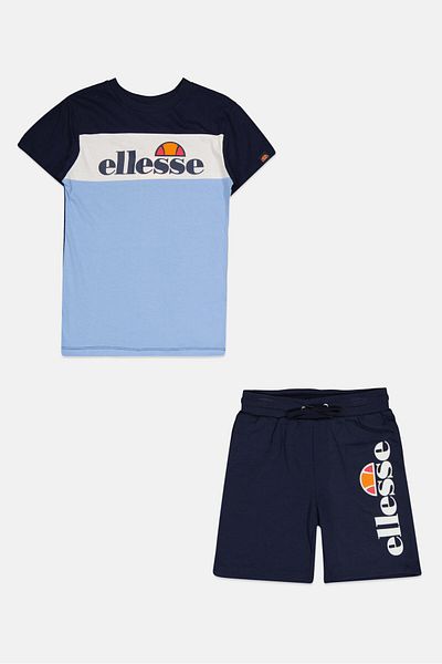 Ellesse طقم تي شيرت وشورت بشعار العلامة التجارية للأولاد، قطعتين، أزرق داكن