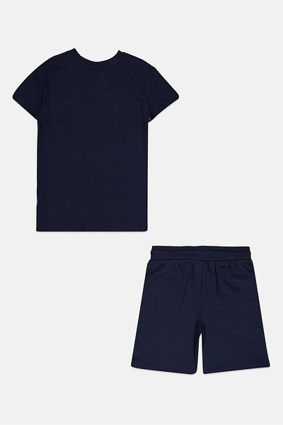 Ellesse طقم تي شيرت وشورت بشعار العلامة التجارية للأولاد، قطعتين، أزرق داكن