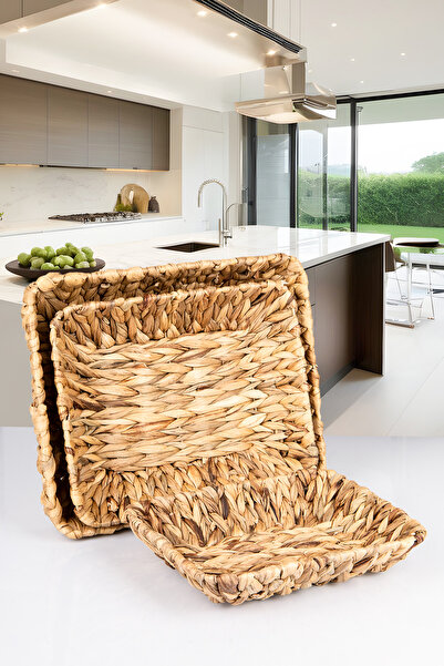 naturelove Kalın Örme Hasır 3 Lü Basık Dildörtgen Sepet Organizer