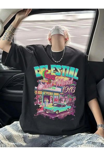 Keywest Μπλουζάκι Unisex Oversize Celestial Printed Oversize 100% βαμβακερό