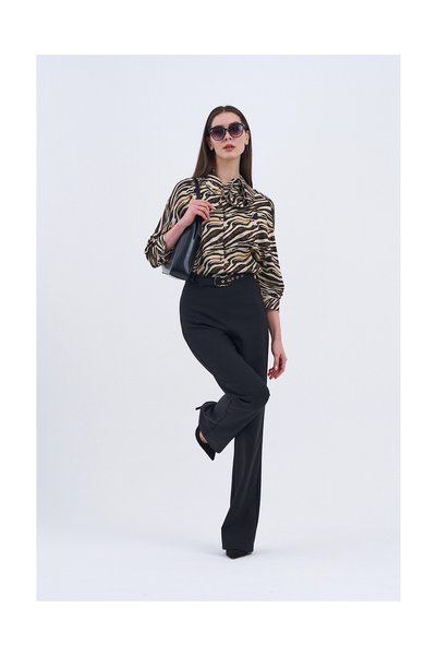 MODATALİKA Trend Kadın Yeni İkili Takım Siyah Pantolon ve Zebra Desenli Bluz