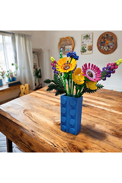 Maflen Renkli Blok Brick Özel Tasarım Modern Dekoratif Vazo Mavi (ÇİÇEK DAHİL...
