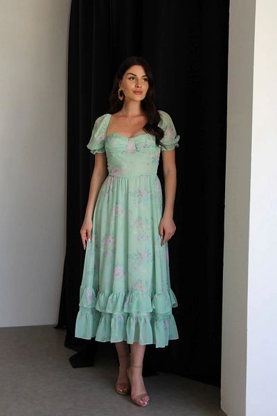 Julidress Φόρεμα σιφόν Premium με λεπτή εφαρμογή με μαξιλαράκι στήθους με επένδυση με λουλούδια