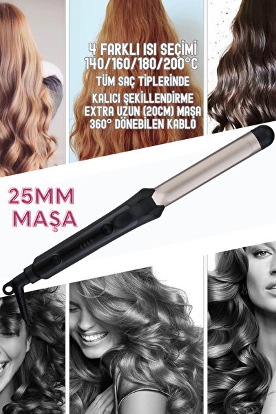 Shibowavy 25mm Ceramic Coated Curling Iron (Adjustable Heat, Gift Gloves, 20 cm Extra Long Nozzle)