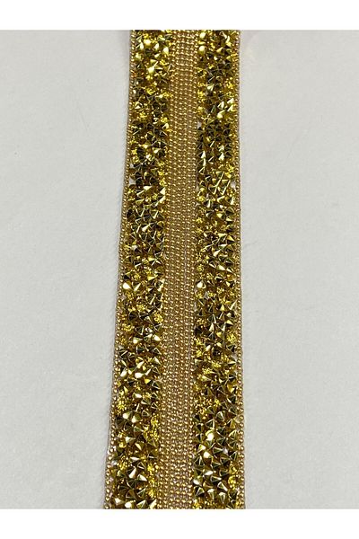 karantuhafiye Iron-On Sticking Model Ribbon with Chain in the Middle / 1 Meter / H49 Gold