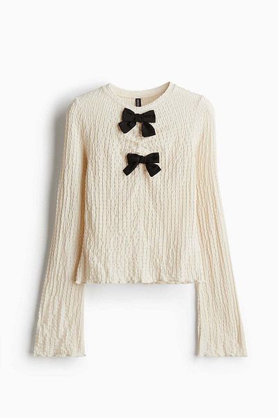 H&M Bow-detail waffled top