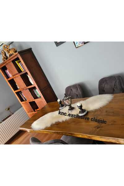 KNC EXCLUSİVE CLASSİC مفرش طاولة من الفرو الكريمي، ديكور أنيق فاخر، ديكور عصري أنيق.