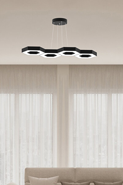 Hegza Lighting Catena ( Siyah Kasa, Sarı Işık ) Ledli Modern Led Avize, Salon, Mutfak, Antre, Hol, Masa, Sarkıt