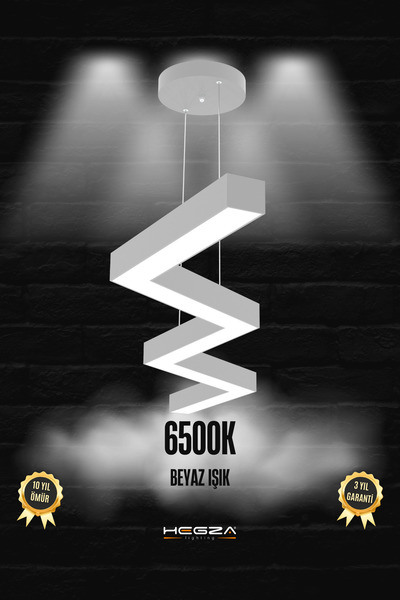 Hegza Lighting Zigzag ( Gri Kasa, Beyaz Işık ) Ledli Modern Led Avize, Salon, Mutfak, Oturma Yatak Odası, Sarkıt