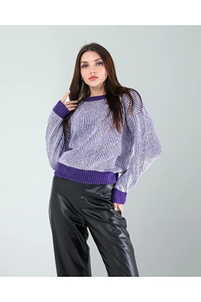 Generic Brand Blue Striped White Collar Knitwear Sweater