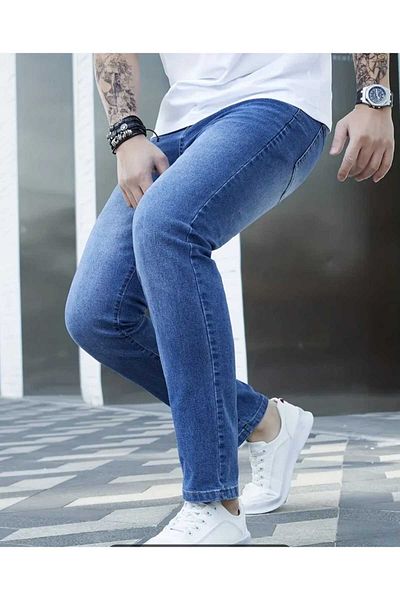 KING SEZAR Ανδρικό τζιν παντελόνι Blue Lycra Slim Fit