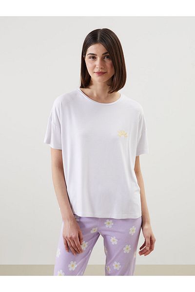 LC Waikiki Top de pijama de damă cu broderie albă cu decolteu